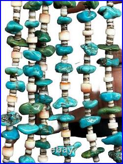 Vintage 28 Native American Santo Domingo 3 Strand Heishi Turquoise Necklace 50g