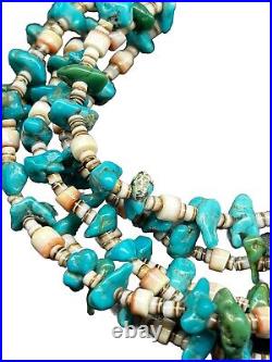 Vintage 28 Native American Santo Domingo 3 Strand Heishi Turquoise Necklace 50g