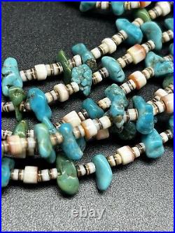 Vintage 28 Native American Santo Domingo 3 Strand Heishi Turquoise Necklace 50g