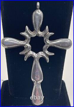Vintage 2 15/16 Native American Navajo Sterling Silver Sand Cast Cross Pendant