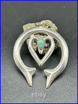 Vintage 2 1/2 Native American Sterling Silver Turquoise Naya Signed Pendant 35 G