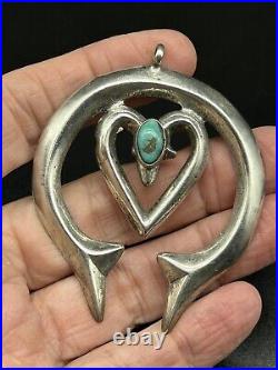 Vintage 2 1/2 Native American Sterling Silver Turquoise Naya Signed Pendant 35 G