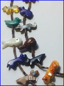 Vintage 2 Strand Zuni Fetish Necklace, Heishi Beads, 40 Varied Animals