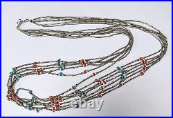 Vintage 32 Silver Turquoise Coral Necklace Southwest Native American Indian