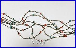 Vintage 32 Silver Turquoise Coral Necklace Southwest Native American Indian