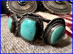 Vintage 3-STONE SOUTHWESTERN TURQUOISE + STERLING cuff bracelet 6 Navajo