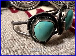 Vintage 3-STONE SOUTHWESTERN TURQUOISE + STERLING cuff bracelet 6 Navajo