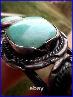 Vintage 3-STONE SOUTHWESTERN TURQUOISE + STERLING cuff bracelet 6 Navajo