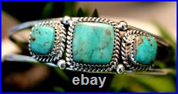 Vintage 3-stone TURQUOISE & STERLING SILVER cuff bracelet Navajo signed M Southw