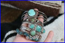 Vintage 3-stone TURQUOISE & STERLING SILVER cuff bracelet Navajo signed M Southw