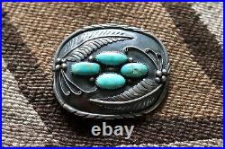 Vintage 4-stone TURQUOISE + STERLING SILVER belt buckle Navajo MINNIE THOMAS