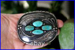 Vintage 4-stone TURQUOISE + STERLING SILVER belt buckle Navajo MINNIE THOMAS