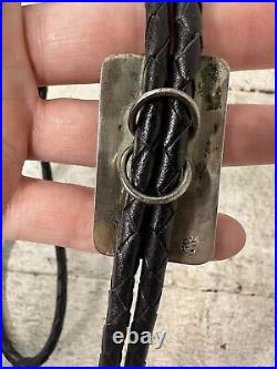 Vintage 50s Native American Sterling Silver Marked With 2 Symbol Stamps Bolo Tie