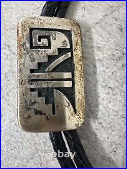 Vintage 50s Native American Sterling Silver Marked With 2 Symbol Stamps Bolo Tie