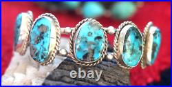 Vintage 5-STONE TURQUOISE + STERLING silver cuff bracelet Southwestern Navajo