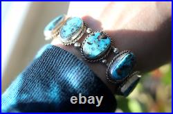 Vintage 5-STONE TURQUOISE + STERLING silver cuff bracelet Southwestern Navajo