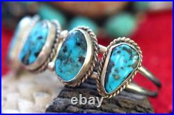 Vintage 5-STONE TURQUOISE + STERLING silver cuff bracelet Southwestern Navajo