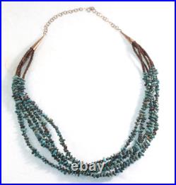 Vintage 5 Strand Native American Necklace Turquoise Nuggets And Shell Heishi