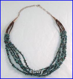 Vintage 5 Strand Native American Necklace Turquoise Nuggets And Shell Heishi