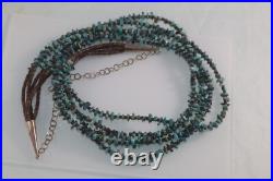 Vintage 5 Strand Native American Necklace Turquoise Nuggets And Shell Heishi