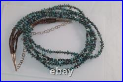 Vintage 5 Strand Native American Necklace Turquoise Nuggets And Shell Heishi