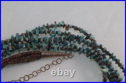 Vintage 5 Strand Native American Necklace Turquoise Nuggets And Shell Heishi