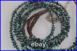 Vintage 5 Strand Native American Necklace Turquoise Nuggets And Shell Heishi