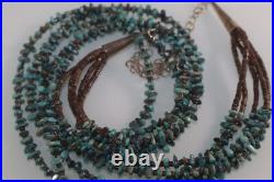Vintage 5 Strand Native American Necklace Turquoise Nuggets And Shell Heishi