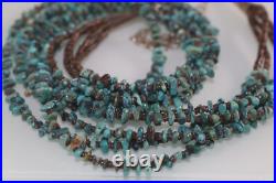 Vintage 5 Strand Native American Necklace Turquoise Nuggets And Shell Heishi