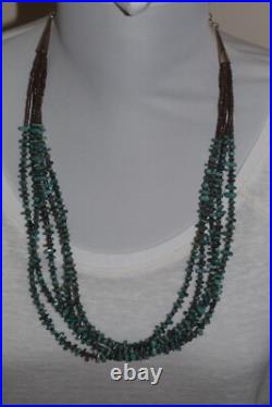 Vintage 5 Strand Native American Necklace Turquoise Nuggets And Shell Heishi