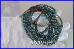 Vintage 5 Strand Native American Necklace Turquoise Nuggets And Shell Heishi