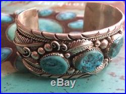 Vintage 86gr Signed Native American Navajo 925 Silver Turquoise Cuff Bangle