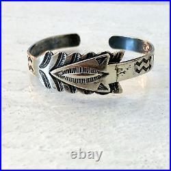 Vintage 900 Coin Silver Native American Arrow Cuff Bracelet Hand Stamped Navajo