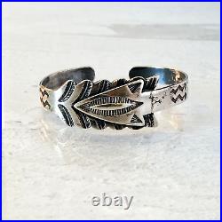 Vintage 900 Coin Silver Native American Arrow Cuff Bracelet Hand Stamped Navajo