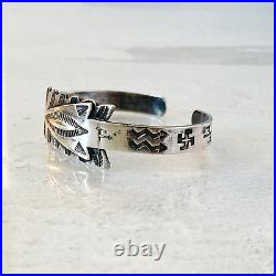 Vintage 900 Coin Silver Native American Arrow Cuff Bracelet Hand Stamped Navajo