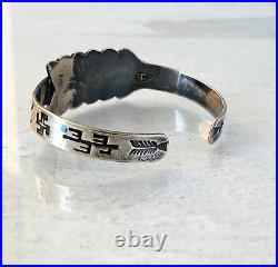 Vintage 900 Coin Silver Native American Arrow Cuff Bracelet Hand Stamped Navajo