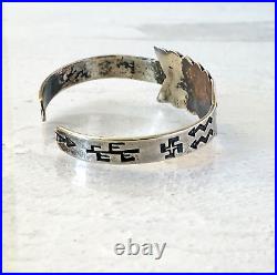 Vintage 900 Coin Silver Native American Arrow Cuff Bracelet Hand Stamped Navajo
