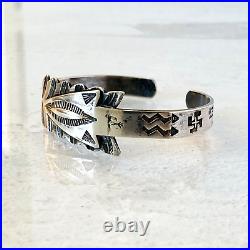 Vintage 900 Coin Silver Native American Arrow Cuff Bracelet Hand Stamped Navajo