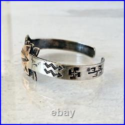 Vintage 900 Coin Silver Native American Arrow Cuff Bracelet Hand Stamped Navajo
