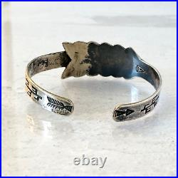 Vintage 900 Coin Silver Native American Arrow Cuff Bracelet Hand Stamped Navajo