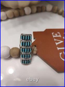 Vintage 90's Native American Turquoise & Sterling Silver Elongated Finger Wrap 6