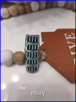 Vintage 90's Native American Turquoise & Sterling Silver Elongated Finger Wrap 6