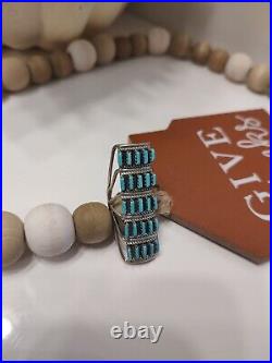 Vintage 90's Native American Turquoise & Sterling Silver Elongated Finger Wrap 6