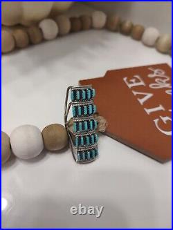 Vintage 90's Native American Turquoise & Sterling Silver Elongated Finger Wrap 6