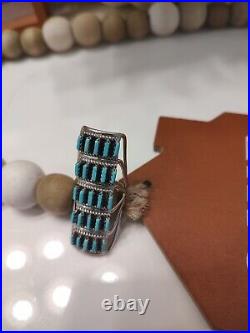 Vintage 90's Native American Turquoise & Sterling Silver Elongated Finger Wrap 6