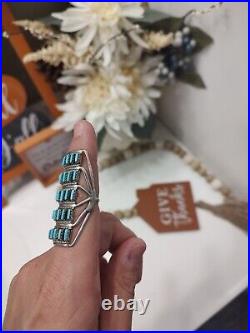 Vintage 90's Native American Turquoise & Sterling Silver Elongated Finger Wrap 6