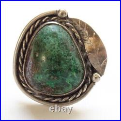 Vintage 925 Southwestern Native American Navajo Feather Turquoise Ring Size 7.75