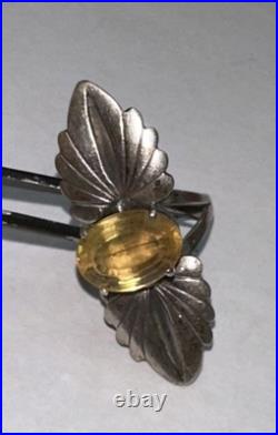 Vintage 925 Sterling Silver Native American Oval Citrine Stone Ring