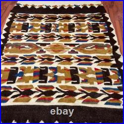 Vintage 94 X 57 WOOL Blanket Rug NATIVE AMERICAN Indigenous Tribal Thunderbird