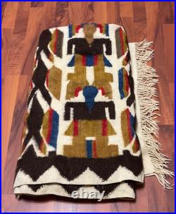 Vintage 94 X 57 WOOL Blanket Rug NATIVE AMERICAN Indigenous Tribal Thunderbird